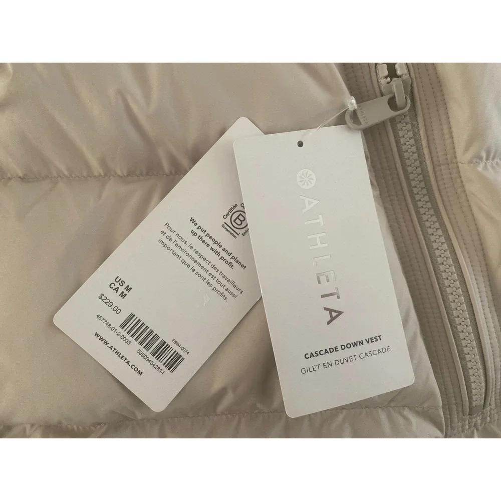 NEW Athleta Cascade Down Vest Womens M Beige Full Zip Puffer Drawstring Pockets - Picture 6 of 10